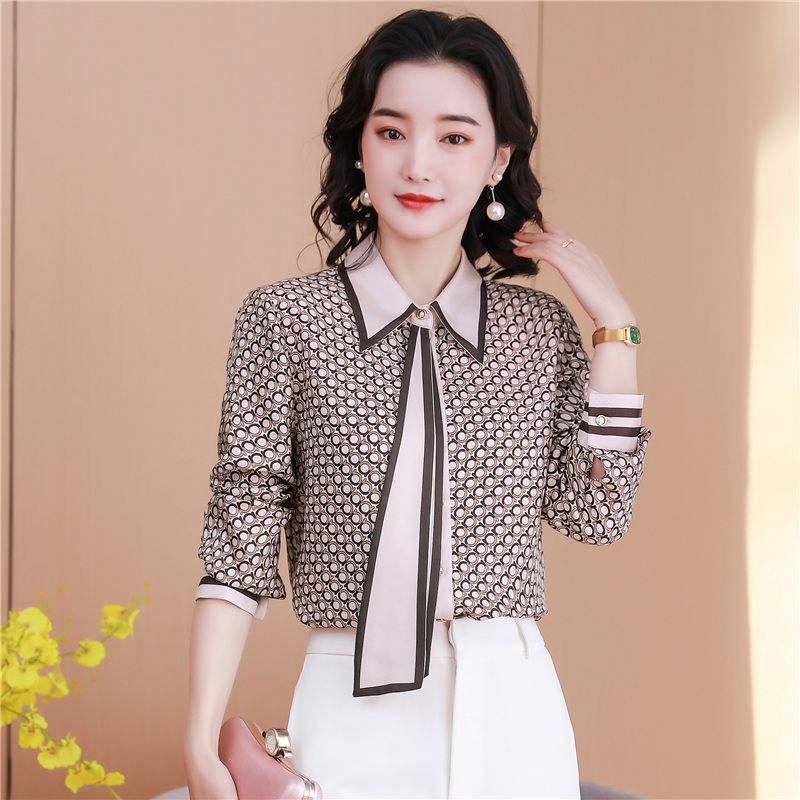 Western style printing tops long sleeve shirt for women
