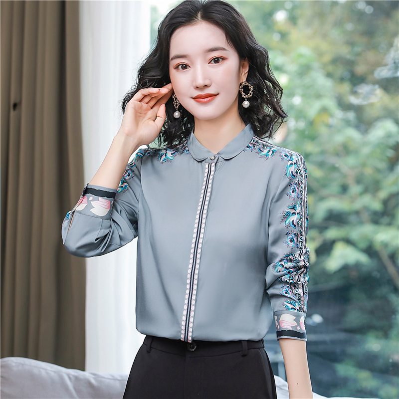 Silk autumn fashion tops real silk long sleeve shirt