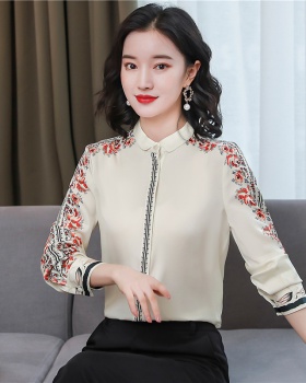 Silk autumn fashion tops real silk long sleeve shirt