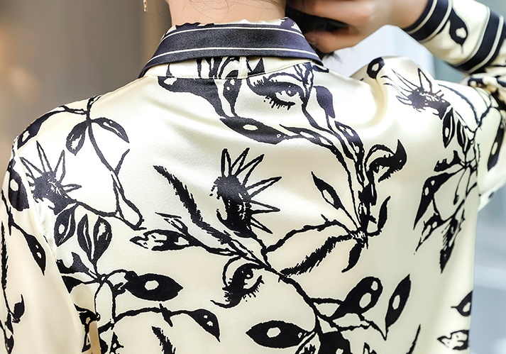 Autumn real silk tops minority frenum shirt for women