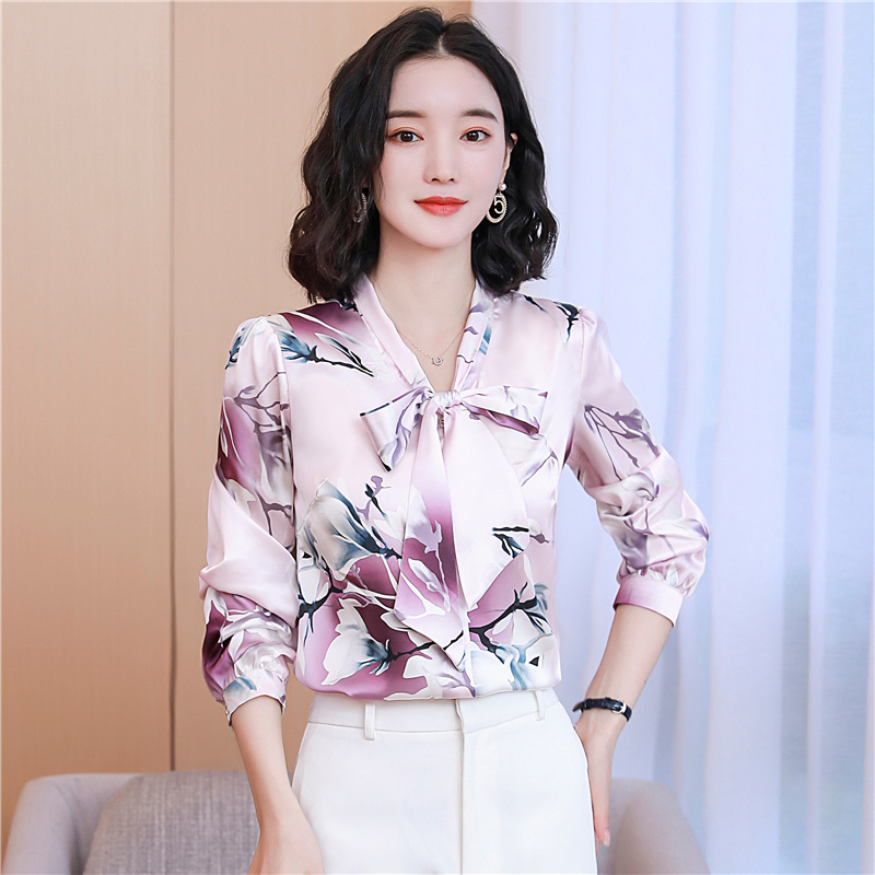 Large yard autumn tops long sleeve silk shirt for women
