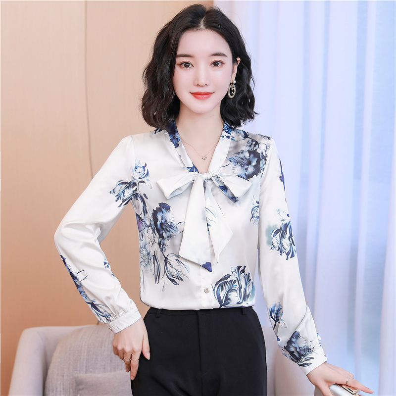 Large yard autumn tops long sleeve silk shirt for women