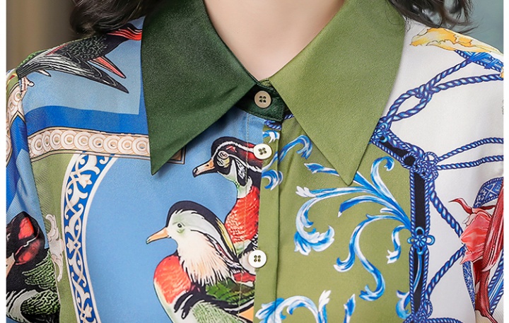 Silk long sleeve printing tops spring satin shirt for women
