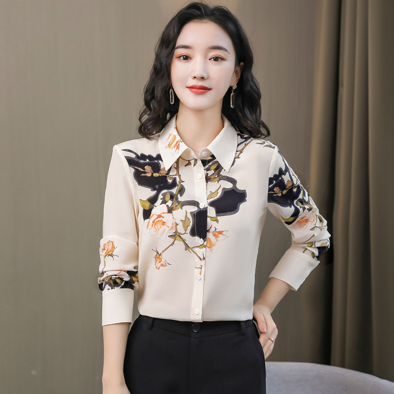 Slim real silk tops elegant shirt for women