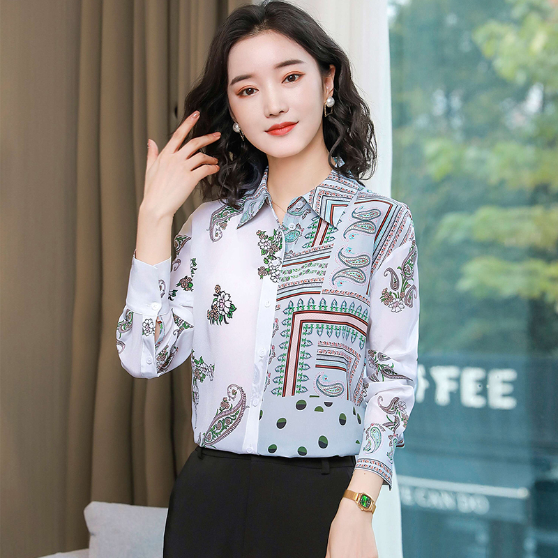 Printing fashion shirt autumn silk small shirt for women
