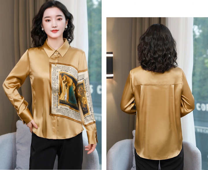 Autumn satin tops real silk minority shirt for women