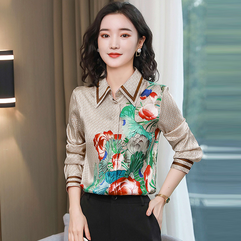 Long sleeve autumn shirt silk tops for women