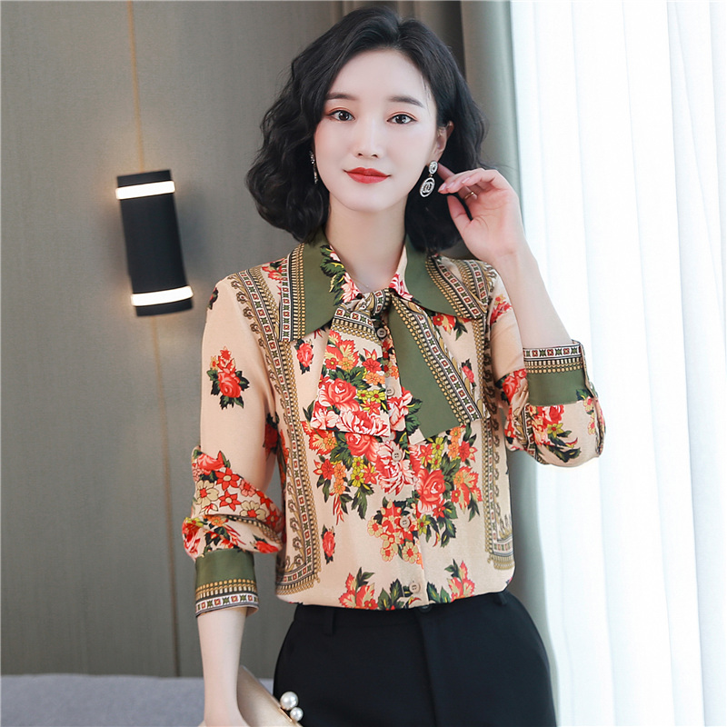 Real silk bow tops large yard silk shirt for women