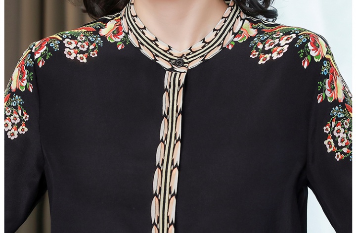 Autumn real silk shirt silk cstand collar tops for women