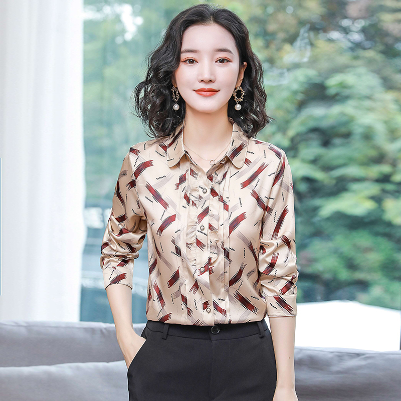 Fashion real silk tops long sleeve silk shirt for women