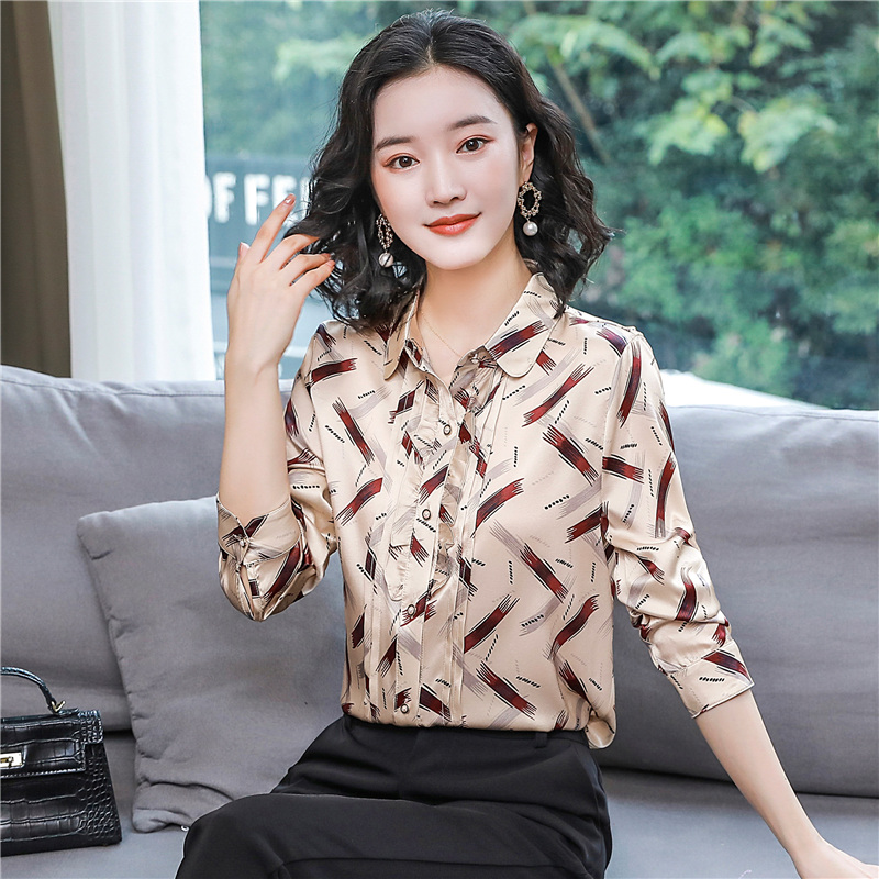 Fashion real silk tops long sleeve silk shirt for women