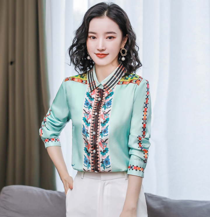Real silk long sleeve tops autumn silk shirt for women