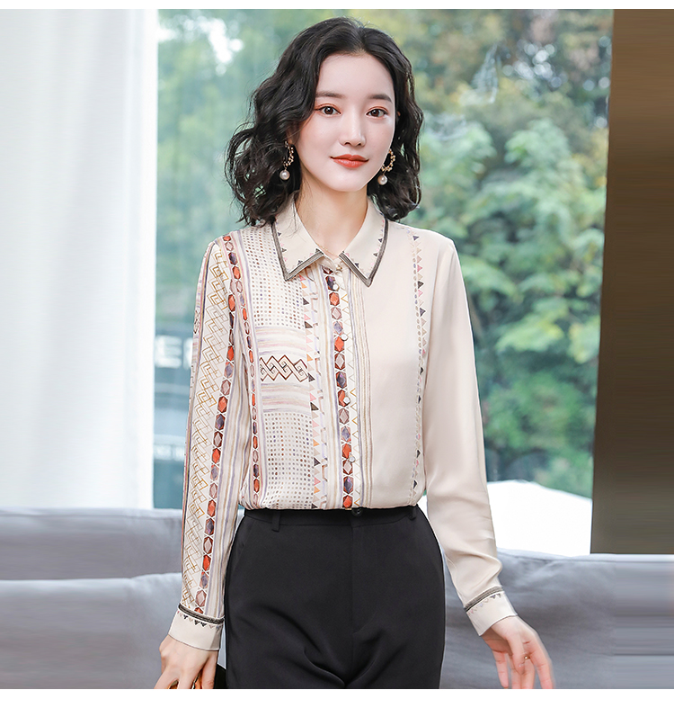 Printing real silk tops Western style shirt for women