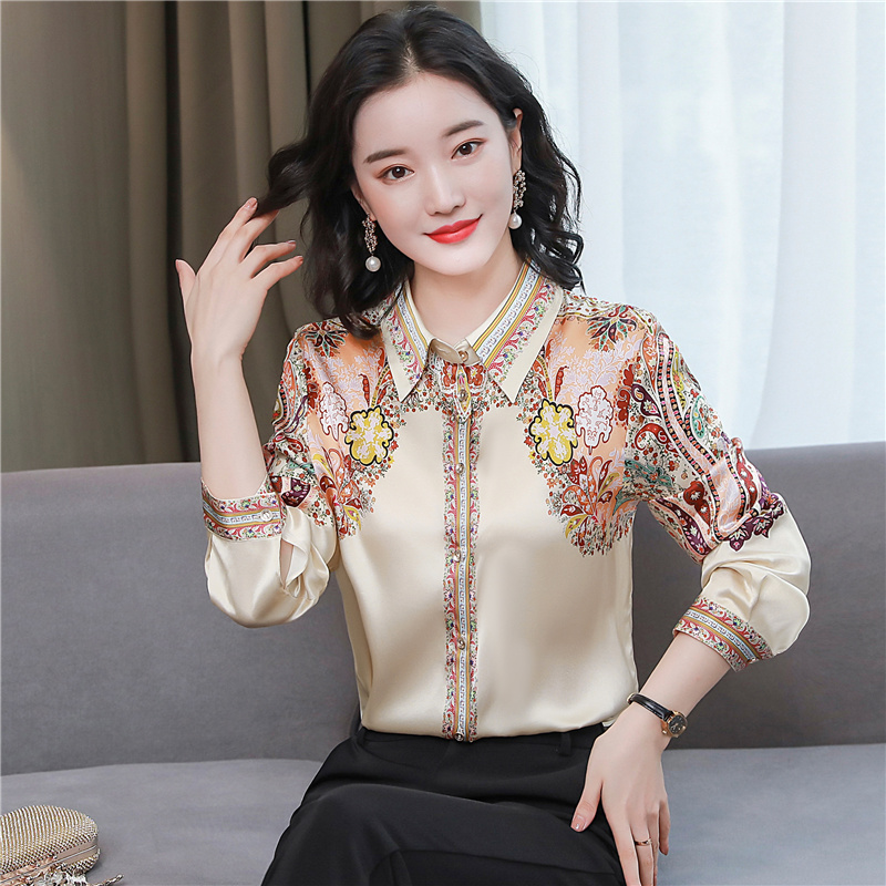 Real silk autumn tops Western style shirt for women