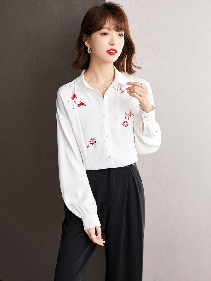 Pocket embroidery chiffon shirt all-match shirt