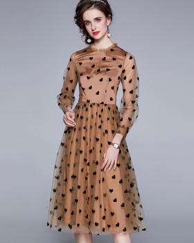 Cstand collar autumn printing lace elegant dress for women