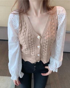 Hollow knitted cardigan autumn unique coat for women