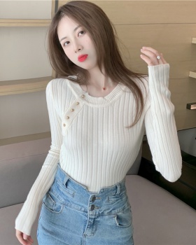 Loose long sleeve sweater pullover low round neck tops