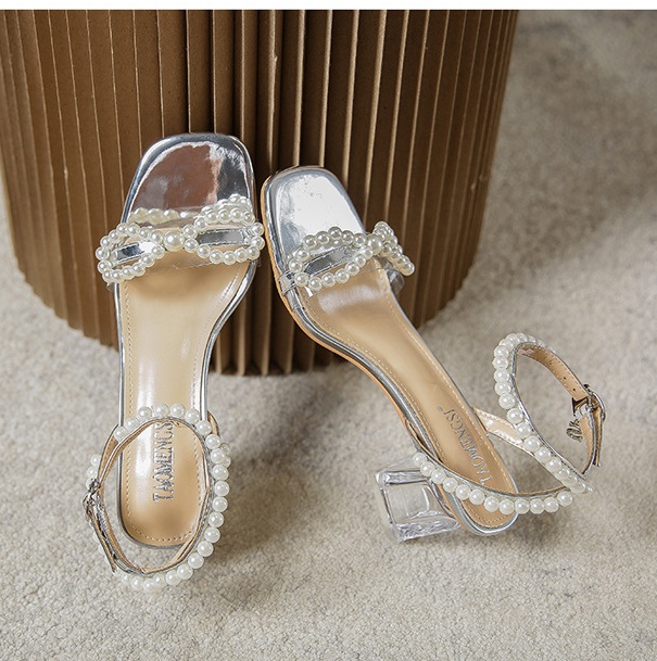 Pearl summer sandals lady high-heeled shoes for women