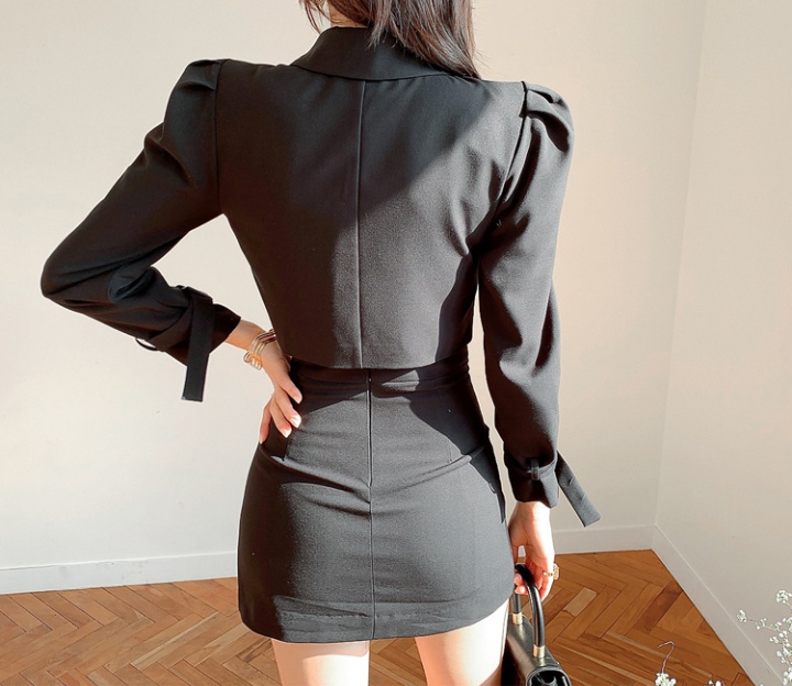 Pinched waist double-breasted short skirt autumn coat 2pcs set