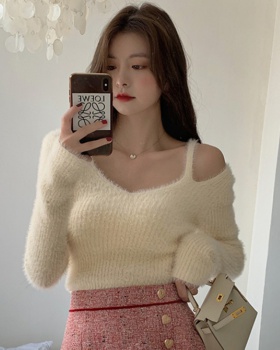 Strapless slim sweater imitation of mink hair tops for women