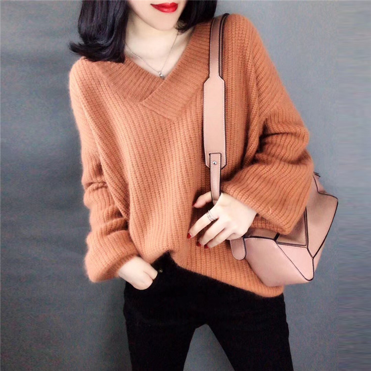 Thick Korean style loose V-neck autumn and winter sweater