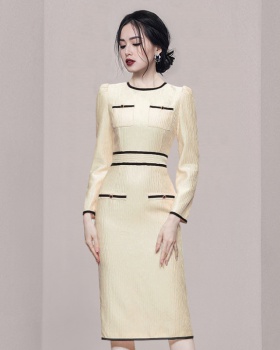 Pinched waist mixed colors Korean style temperament dress