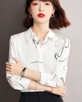 Silk long sleeve tops printing shirt for women