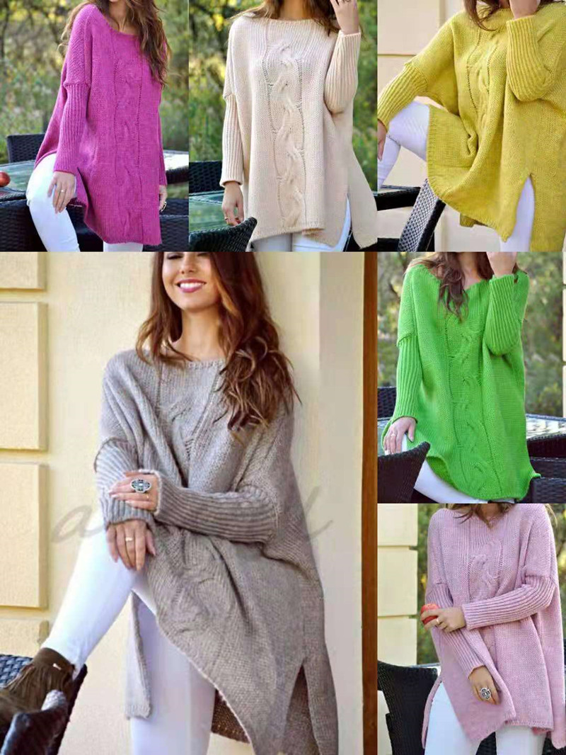 Thick round neck sweater loose split tops