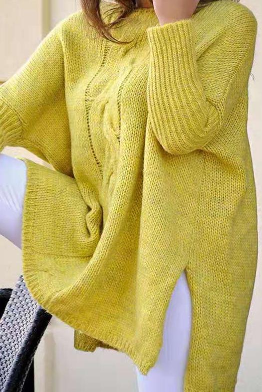 Thick round neck sweater loose split tops