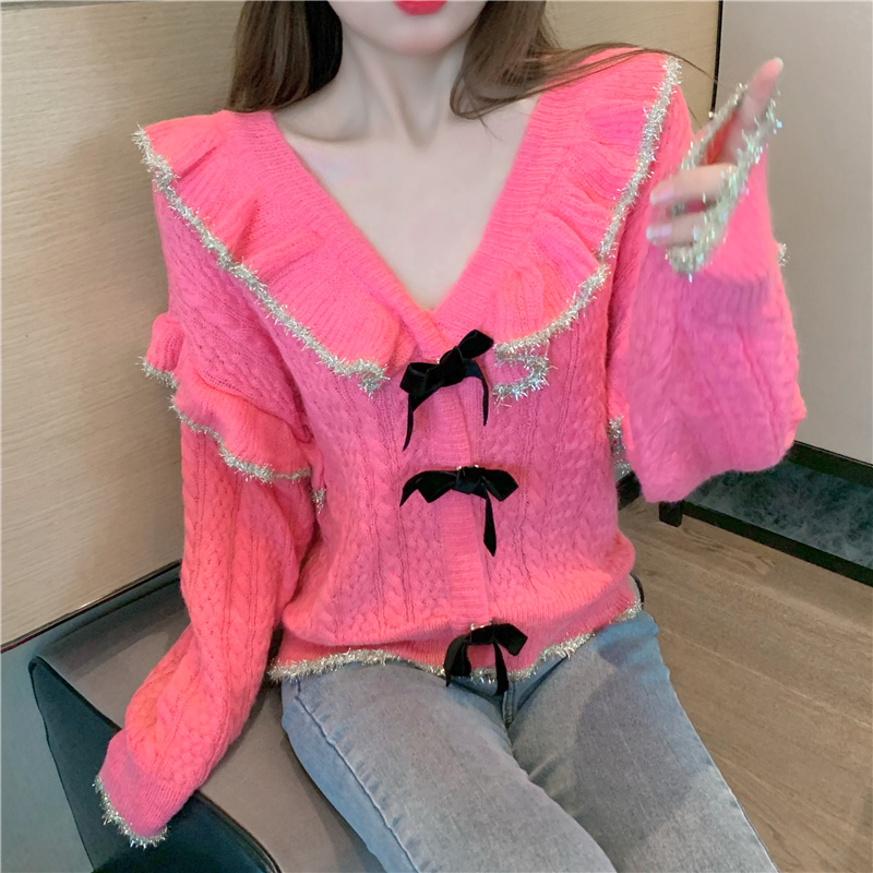 Korean style bow sweater long sleeve watkins tops