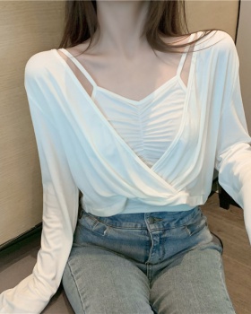Cotton pure T-shirt long sleeve sling vest 2pcs set