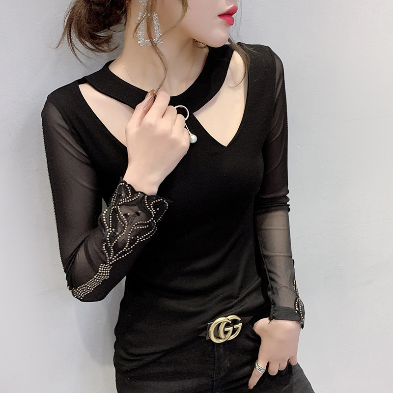 Inside the ride bottoming shirt rhinestone tops for women