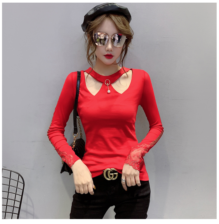 Inside the ride bottoming shirt rhinestone tops for women
