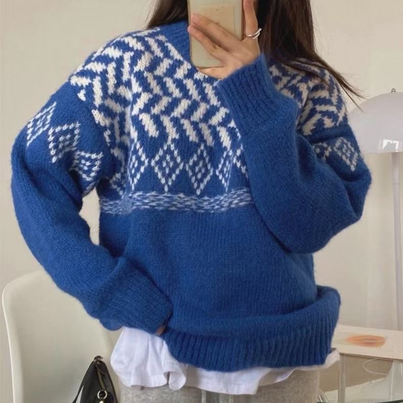 Korean style lazy sweater patterns pullover tops for women