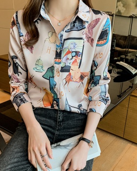 Real silk long sleeve tops lapel shirt for women