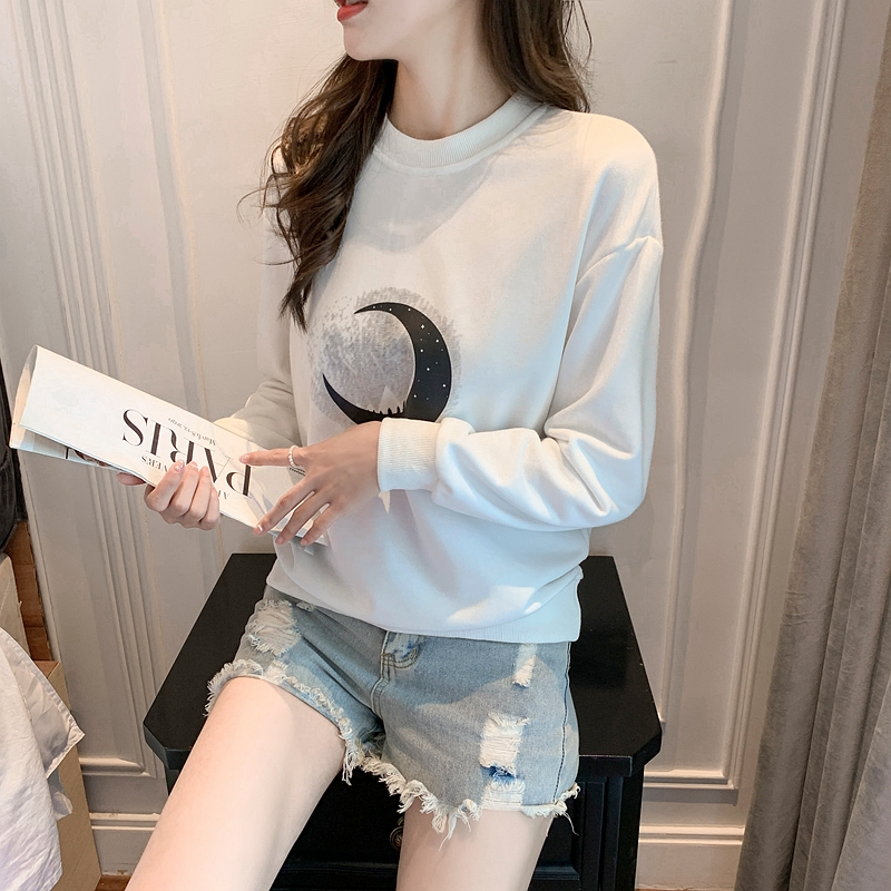 Printing loose hoodie cotton tops for women