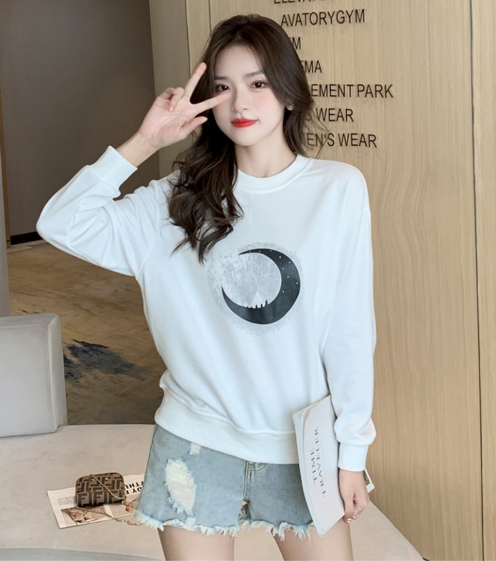 Printing loose hoodie cotton tops for women