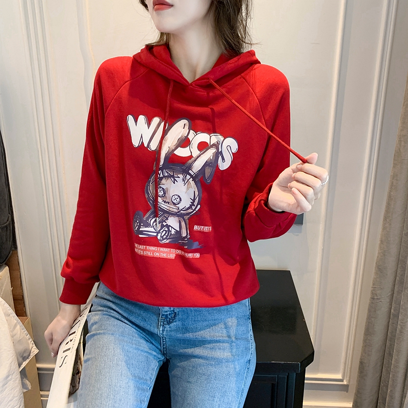 Korean style hooded hoodie printing tops for women