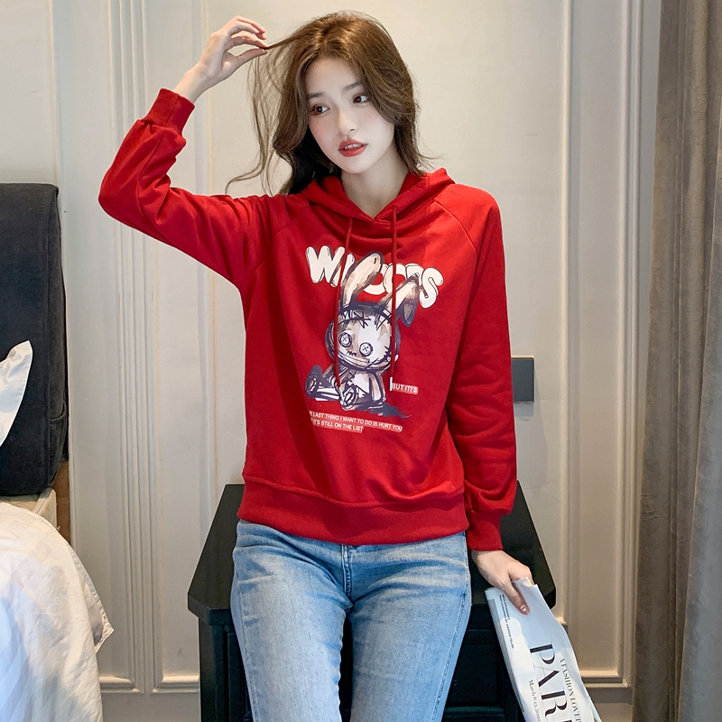 Korean style hooded hoodie printing tops for women