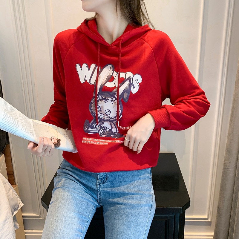 Korean style hooded hoodie printing tops for women