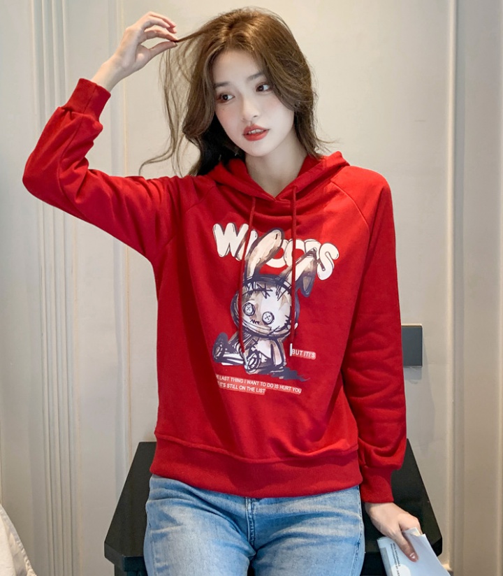 Korean style hooded hoodie printing tops for women