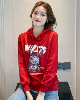 Korean style hooded hoodie printing tops for women