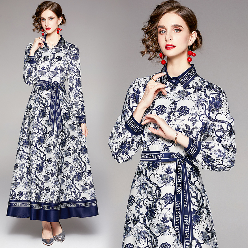 Slim fashion printing frenum European style dress