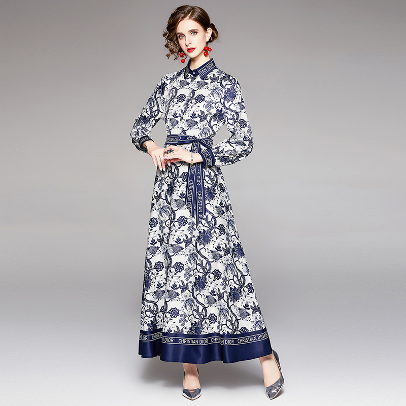 Slim fashion printing frenum European style dress