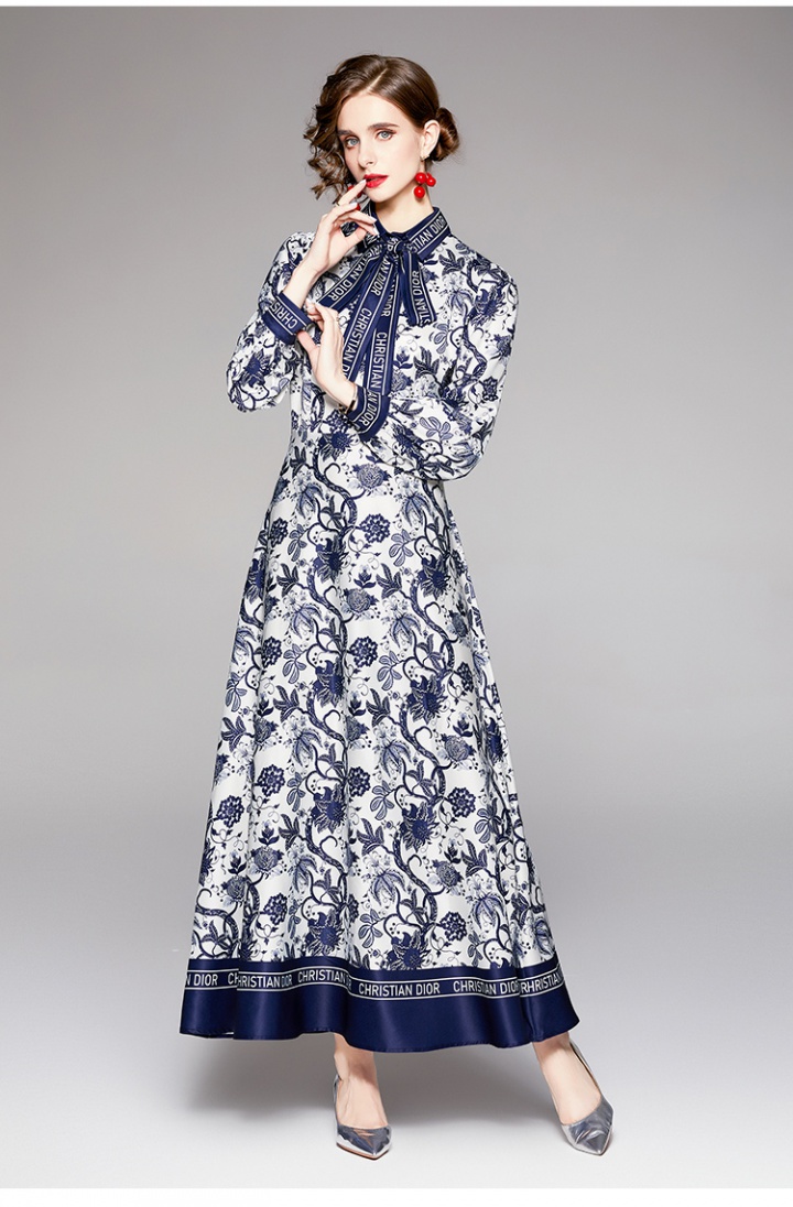 Slim fashion printing frenum European style dress