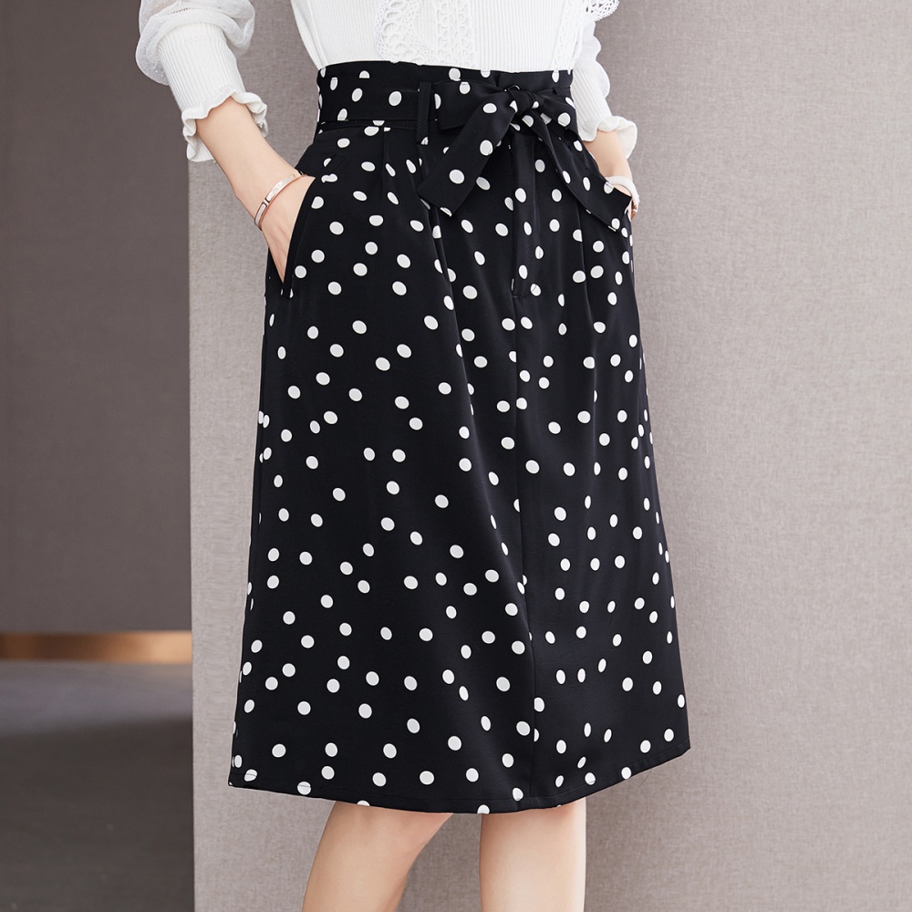 Long retro skirt polka dot belt