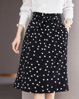 Long retro skirt polka dot belt