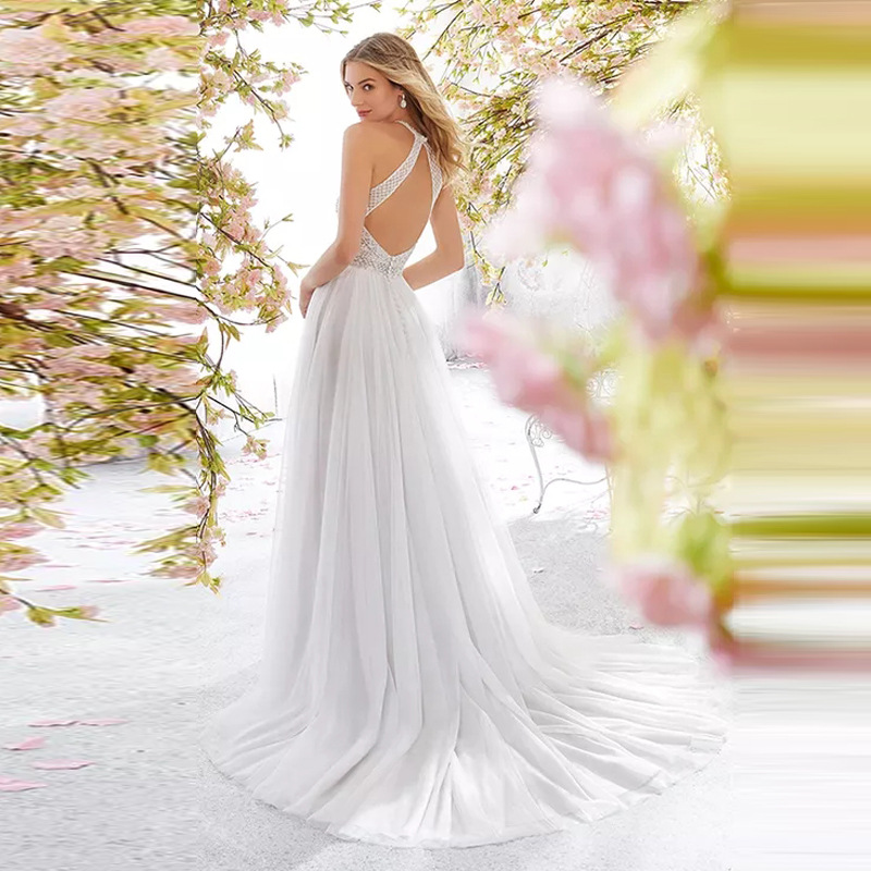 Slim sleeveless wedding dress European style long dress