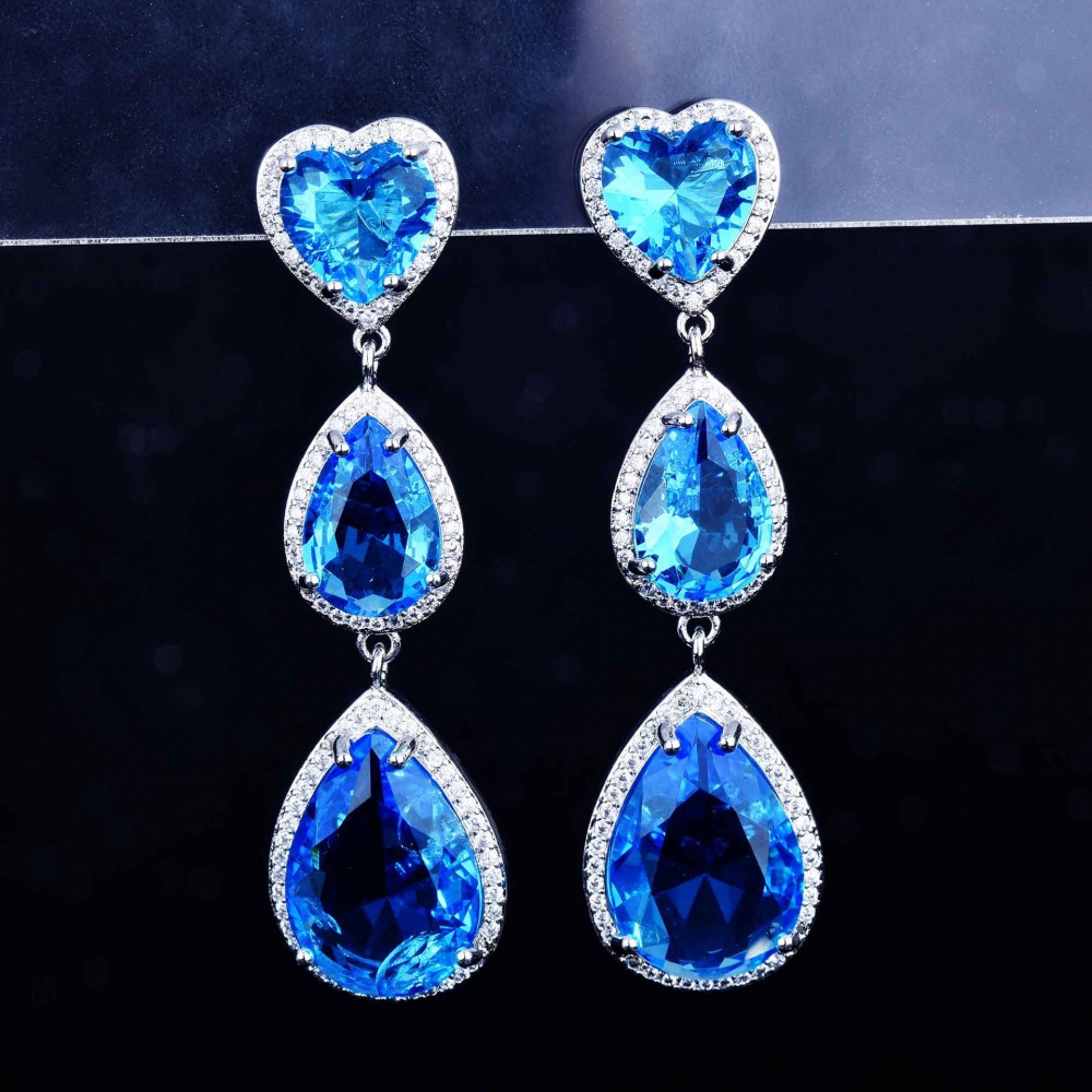 Heart blue European style fashion stud earrings